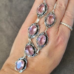 Elegant Pink Gemstone Silver Necklace